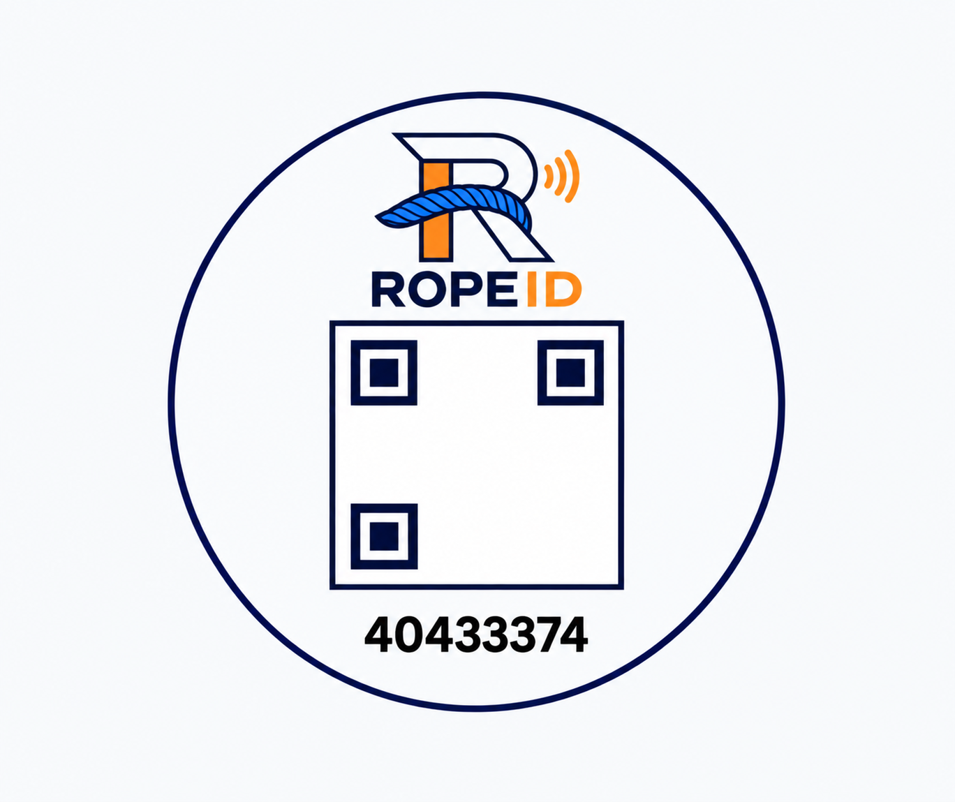 Illustrative RopeID® tag with non-scannable QR placeholder.